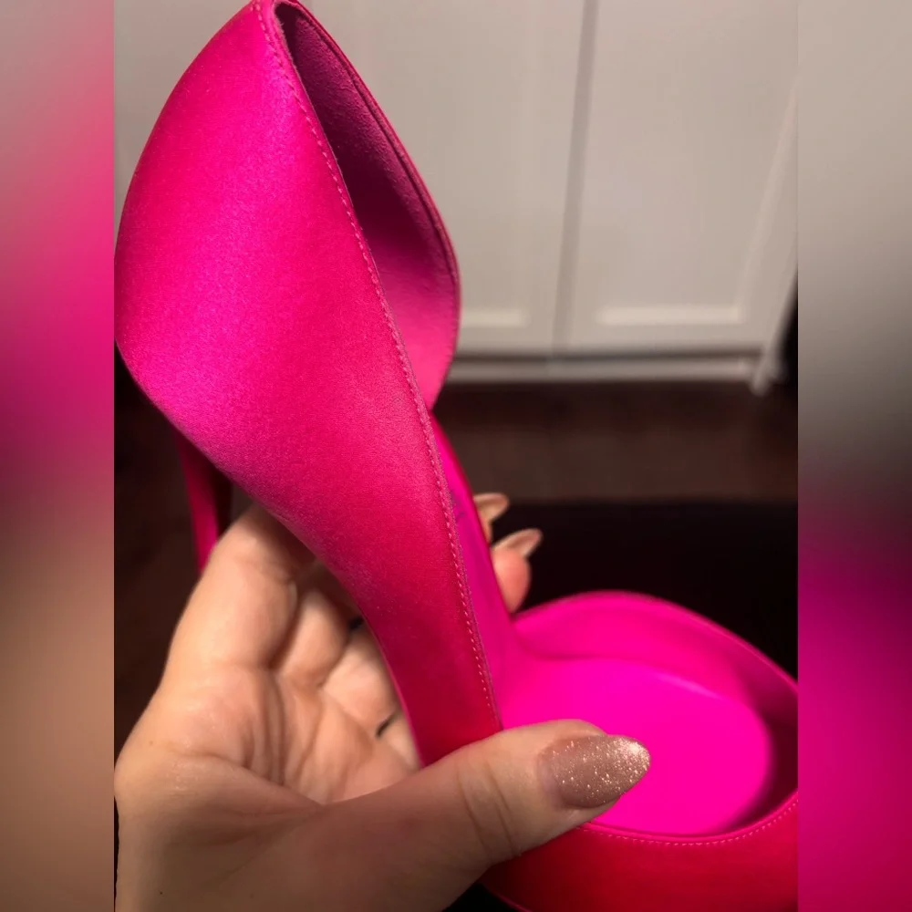 Louboutin Pink Satin Iriza Pointed-Toe Stiletto Pumps 40 - Picture 11 of 13